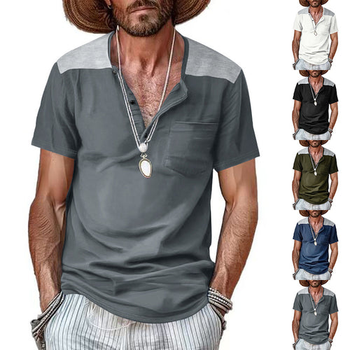 Herren Kurzarm Henley-T-Shirt mit strukturiertem Design und praktischer Brusttasche EB