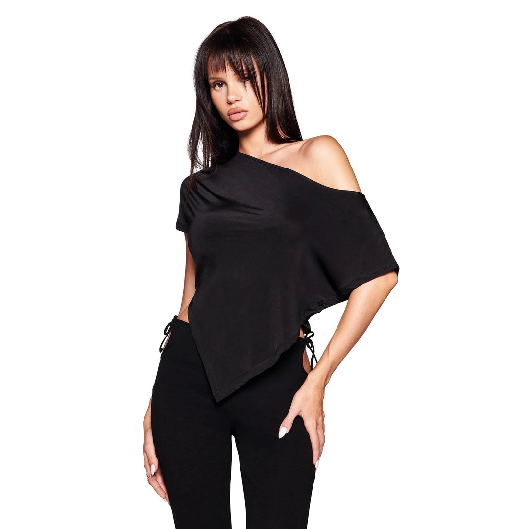 Damen asymmetrisches Kurzarm-T-Shirt mit auffälligem Streifenmuster und lässigem Schnitt EB