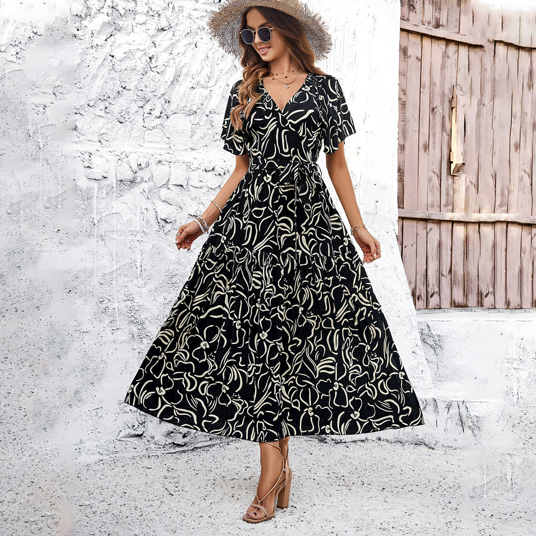 Damen Wickelmaxikleid mit luftigen Ärmeln und floralem Muster EB