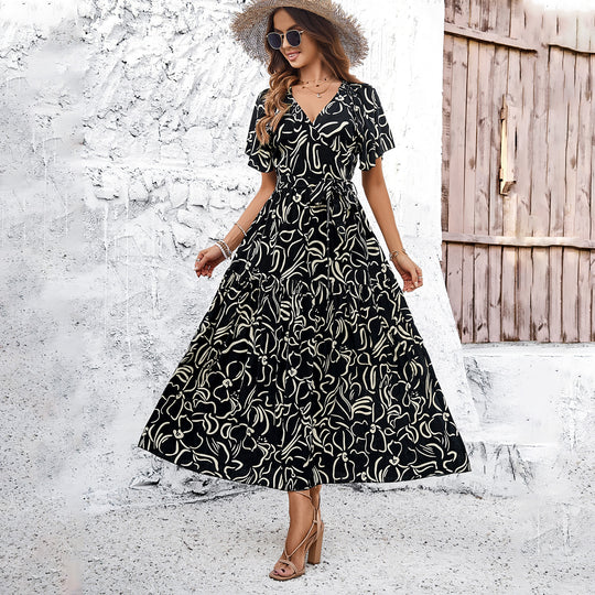 Damen Wickelmaxikleid mit luftigen Ärmeln und floralem Muster EB