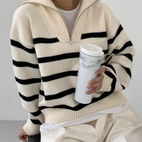 Damen modischer Überwurfpullover mit hohen Kragen und tiefem V-Ausschnitt EB