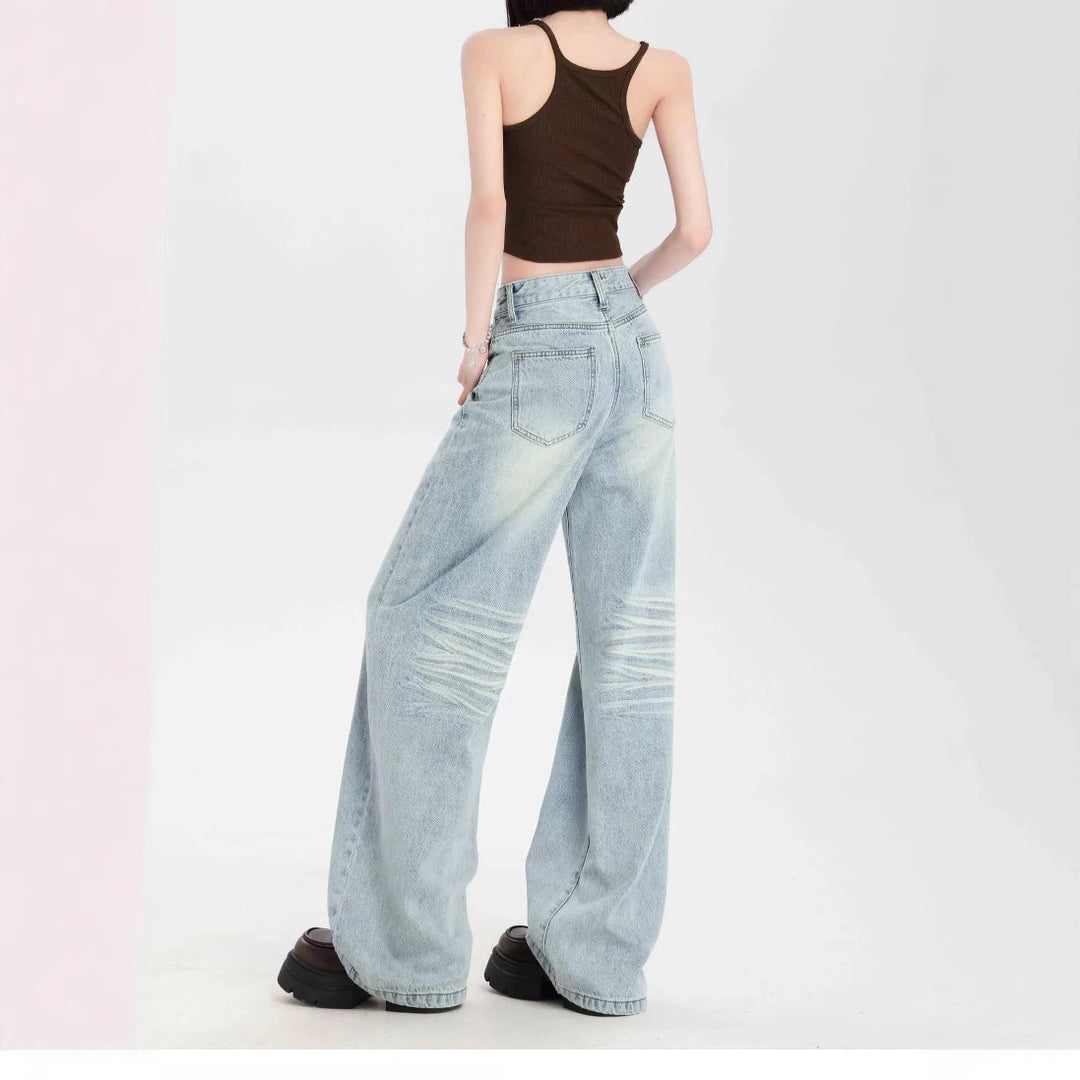 Damen Weite High-Waist Jeans mit lässigem Schnitt und modischem Vintage-Finish EB
