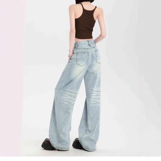 Damen Weite High-Waist Jeans mit lässigem Schnitt und modischem Vintage-Finish EB