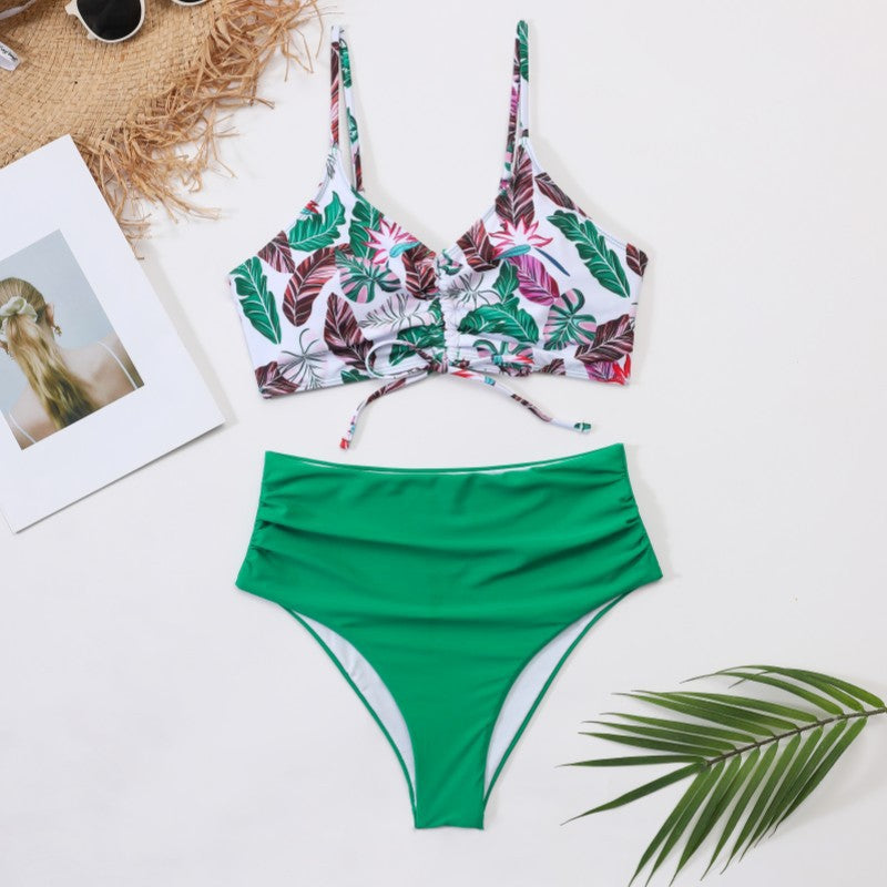 Damen Hochtailliertes Bikini-Set mit floralem Oberteil EB