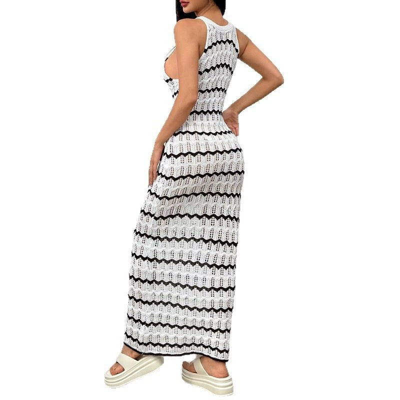 Damen figurbetontes Häkel-Maxikleid EB