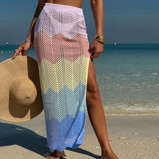Damen Strick Maxi-Rock mit hohem Schlitz und Rautenmuster EB
