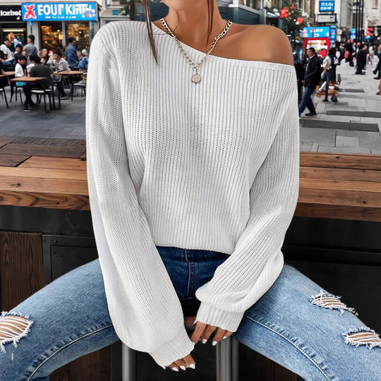 Damen lässiger Pullover mit asymmetrischem Schnitt und überschnittenen Schultern EB