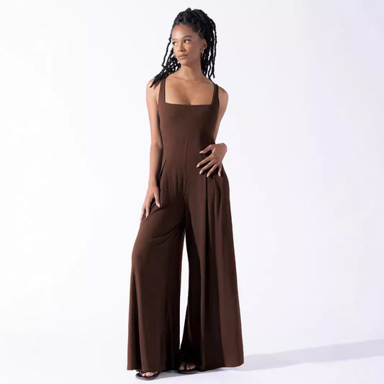 Damen Jumpsuit mit weit geschnittenem Bein und tiefem Rückenausschnitt EB