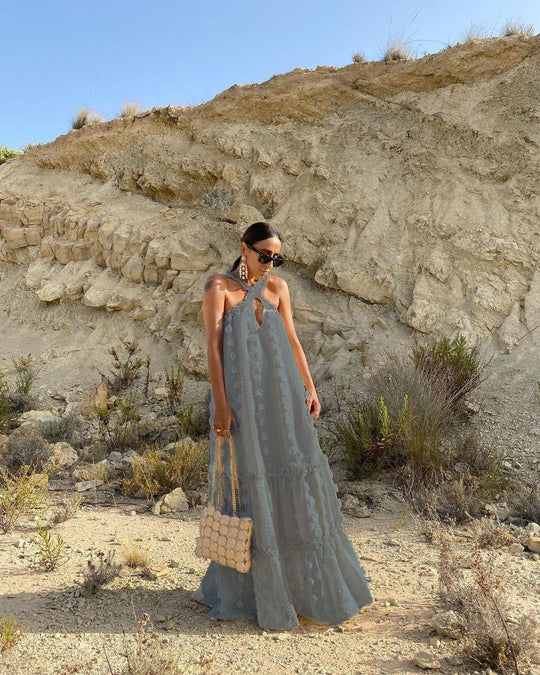 Damen Maxi-Kleid mit verspielten Rüschendetails und floralem Muster EB