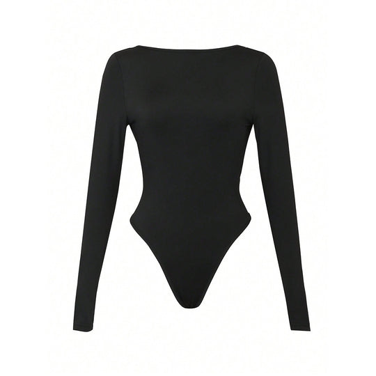 Damen figurbetonter Langarm-Bodysuit mit hohem Rundhals, nahtloser Passform und stretchigem Jersey Eichborn Berlin