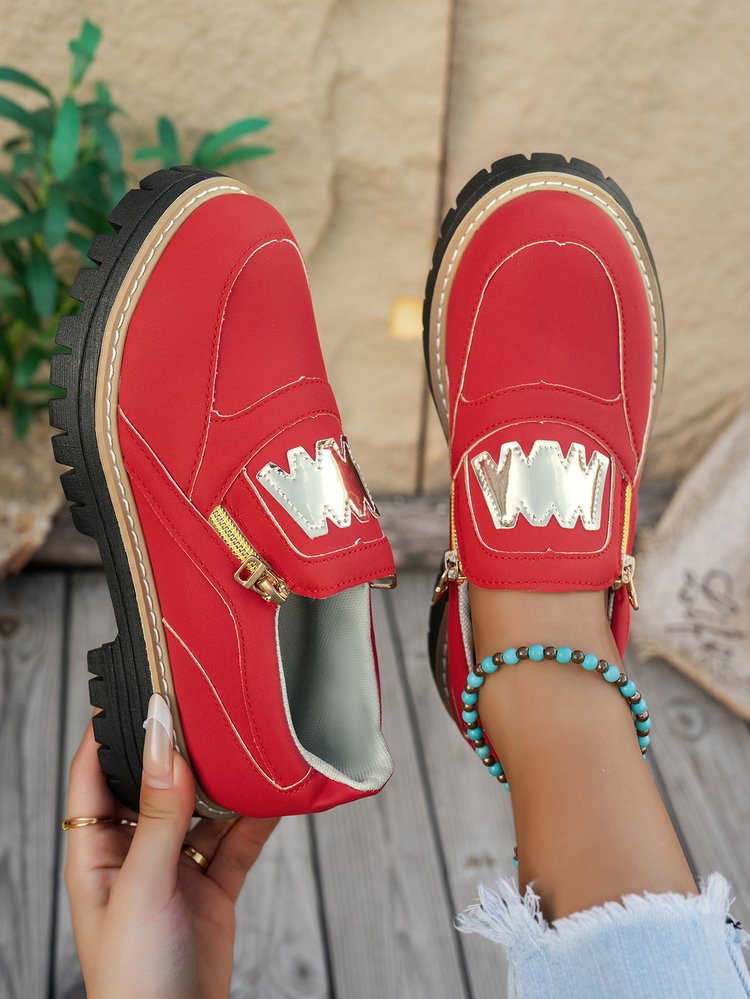 Damen Sportliche Slipper mit glänzendem Reißverschluss und rutschfester Sohle EB