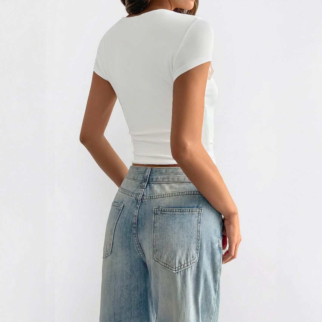 Damen Kurzarm T-Shirt mit quadratischem Ausschnitt EB