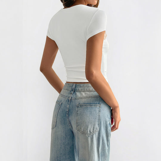 Damen Kurzarm T-Shirt mit quadratischem Ausschnitt EB