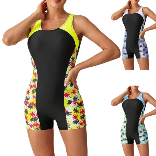 Damen Sportlicher Badeanzug mit lebhaftem Palmen-Design EB