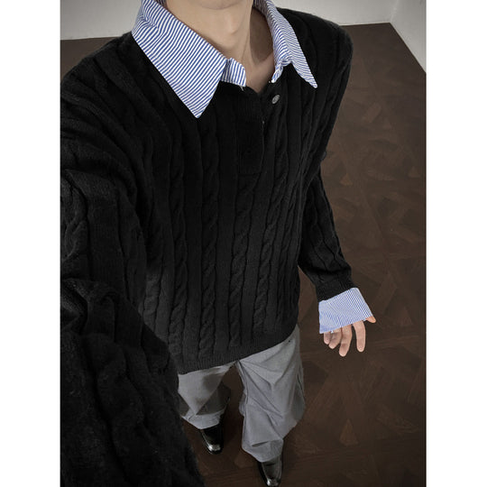 Damen Strickpullover mit hochwertigem Kabelmuster und Kragen EB
