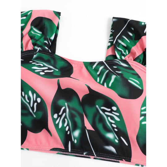 Damen Hochgeschnittener Bikini mit modischem Streifenmuster und floralem Unterteil EB