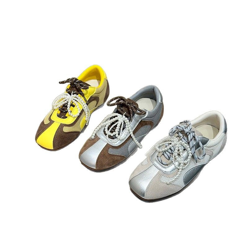 Damen modische Sneaker mit kunstvollen Perlen-Akzenten und atmungsaktiver Mesh-Oberfläche EB