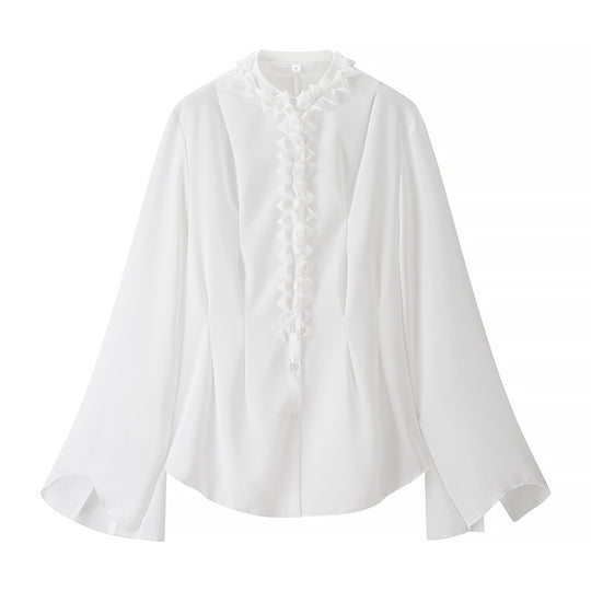 Damen elegante Bluse mit Rüschenkragen und weiten Ärmeln EB