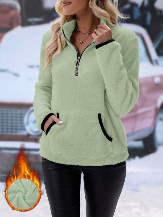 Damen Fleece Pullover mit halbem Reißverschluss EB