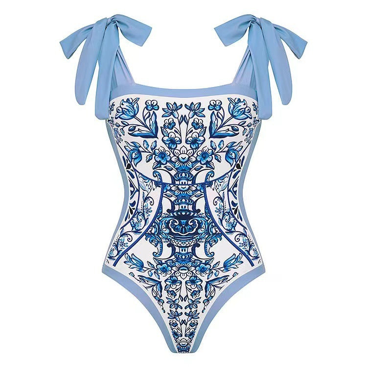 Damen Badeanzug mit floralem Druck und passendem Wickelrock EB