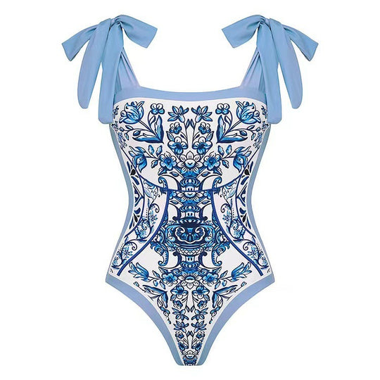 Damen Badeanzug mit floralem Druck und passendem Wickelrock EB