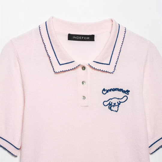 Damen Polo-Shirt mit feiner Struktur und gesticktem Motiv EB