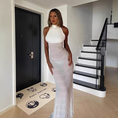 Damen Elegantes Maxikleid mit hochgeschlossenem Kragen und figurbetontem Schnitt EB