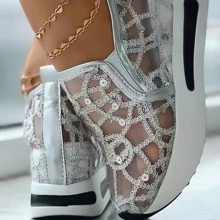 Damen Sneakers mit modischem Netzdesign und glitzernden Akzenten EB