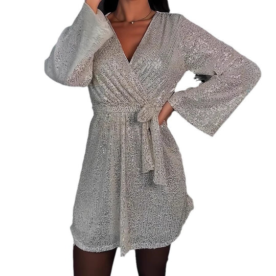 Damen Glitzerndes Abendkleid mit elegantem V-Ausschnitt EB