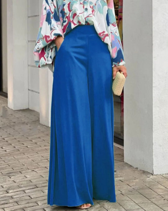 Damen Weit geschnittene Culotte-Hose mit hohem Bund und fließendem Stoff EB