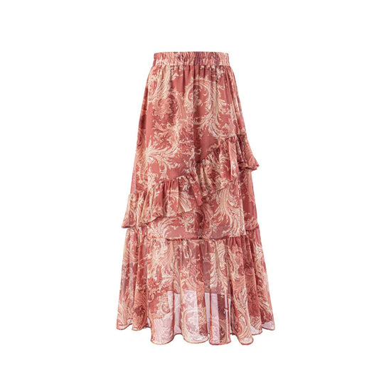Damen Maxi-Rock mit voluminösem Stufendesign EB