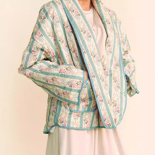 Damen Übergrößen Quiltjacke mit floralem Muster und weitem Schnitt EB