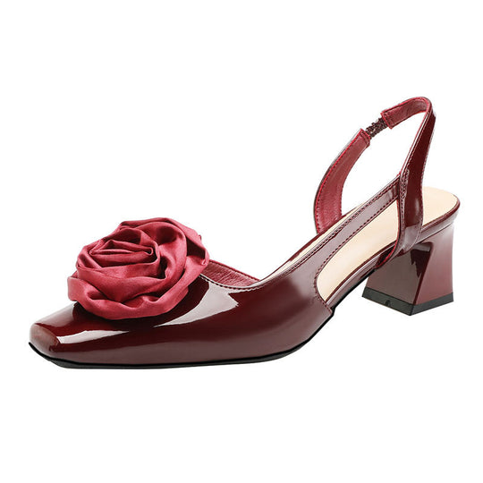 Damen Slingback-Pumps mit floralen Satin-Applikationen und komfortablem Blockabsatz EB
