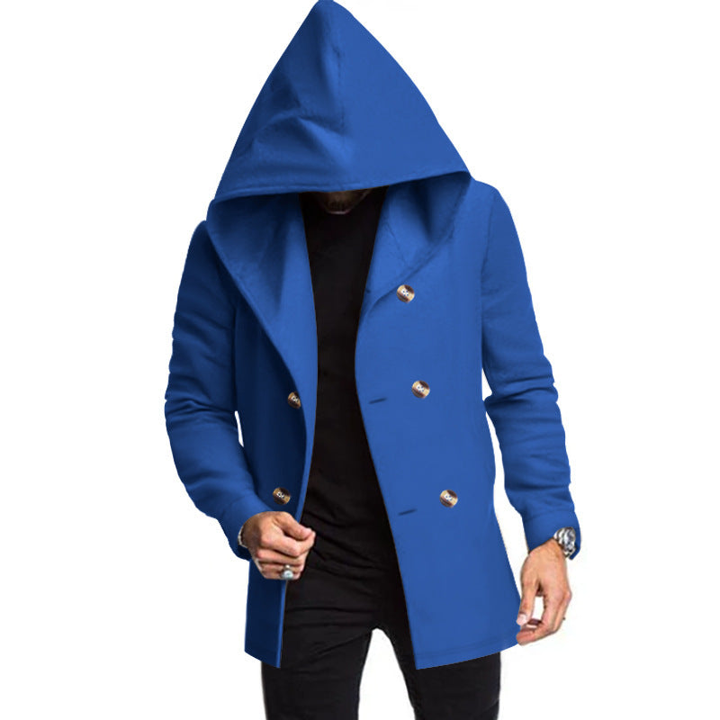Herren modischer Mantel mit Kapuze und doppelter Knopfreihe EB