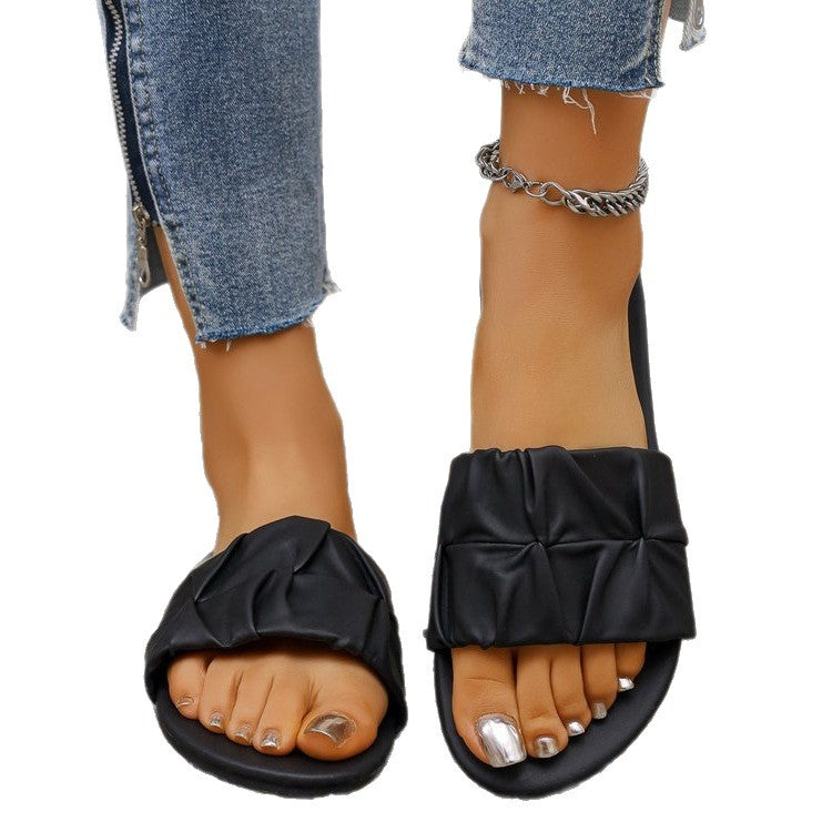 Damen Komfortable Riemchen-Sandalen mit modischem Falten-Design EB
