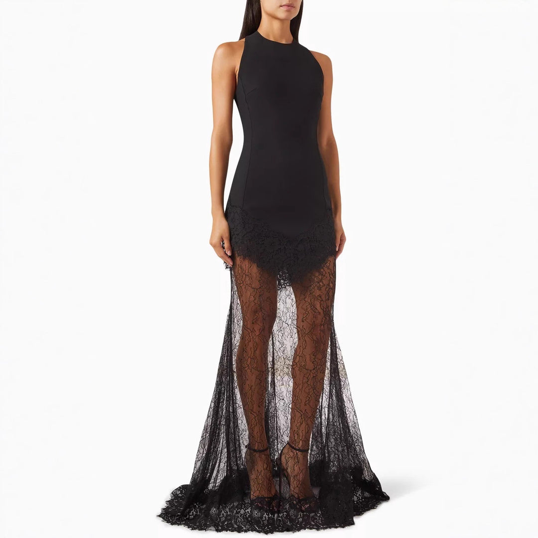 Damen Bodenlanges Spitzenkleid im eleganten Schnitt EB