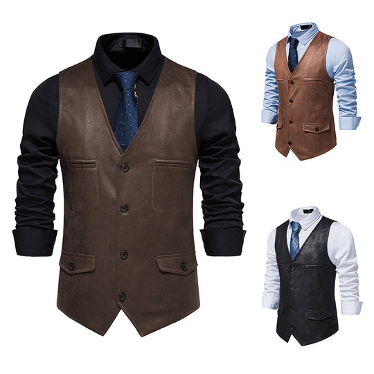 Herren Elegante Kunstlederweste mit praktischen Taschen EB