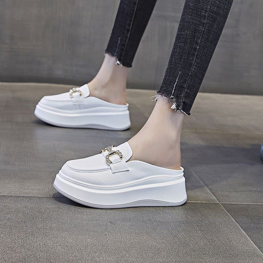 Damen elegante Plateau-Mules mit glänzenden Dekorelementen EB