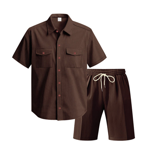 Herren Kurzarm-Hemd und Shorts Set mit praktischen Taschen und bequemer Passform EB