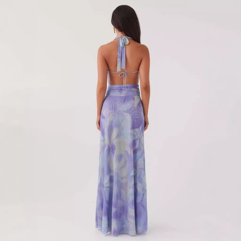 Damen Elegantes Wickelmaxikleid mit tiefem V-Ausschnitt und fließendem Stoff EB