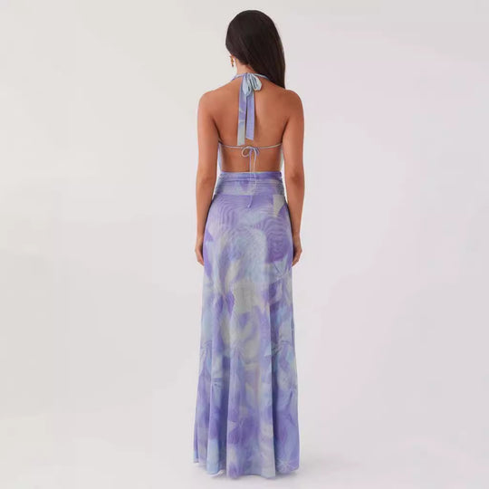 Damen Elegantes Wickelmaxikleid mit tiefem V-Ausschnitt und fließendem Stoff EB