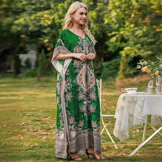 Damen Maxikleid mit elegantem floralem Muster und V-Ausschnitt EB
