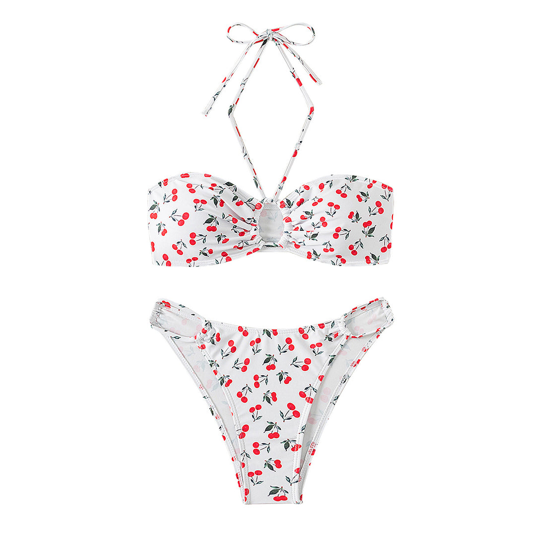 Damen Bandeau-Bikini-Set mit verspieltem Kirschmuster EB