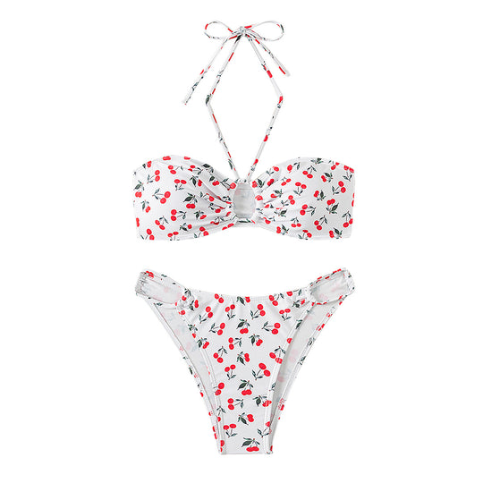 Damen Bandeau-Bikini-Set mit verspieltem Kirschmuster EB
