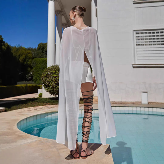 Damen transparentes Strand-Outfit mit modischen Längen und Schnürdetails EB