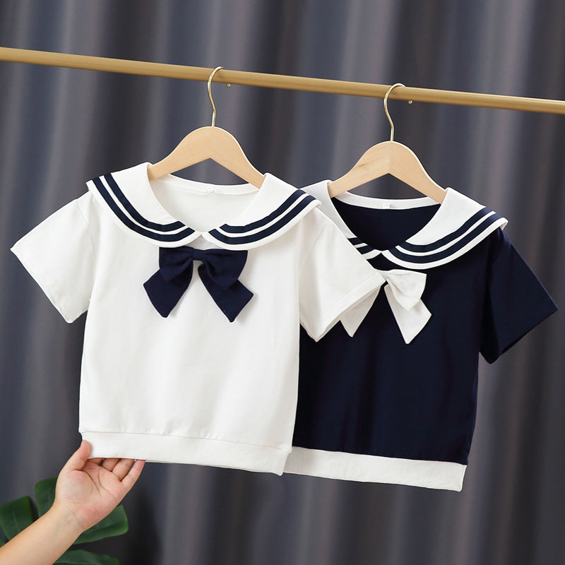 Mädchen Matrosen-T-Shirt mit Schleifendetail EB