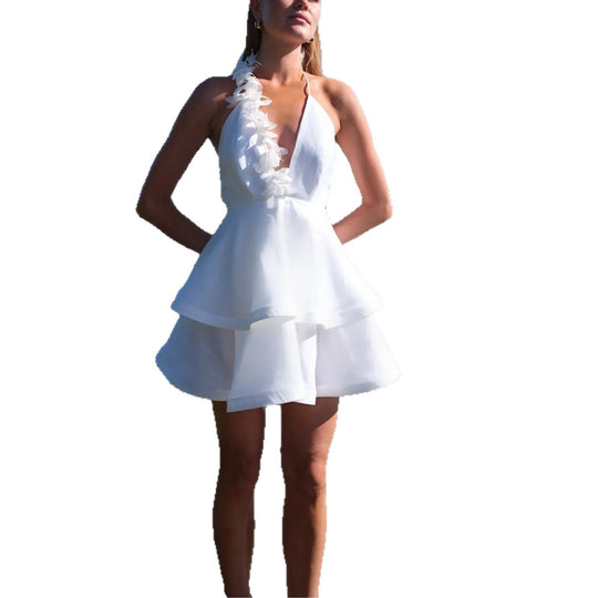 Damen Neckholder Kleid mit voluminösem Rock EB