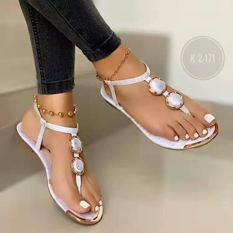 Damen modische Zehentrenner mit eleganter Schmuck-Applikation EB