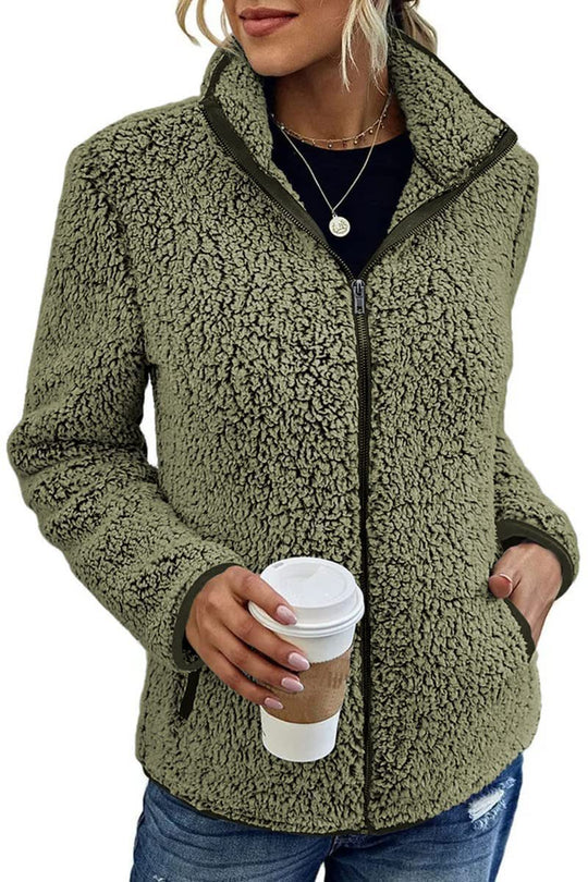 Damen kuschelige Fleecejacke mit hohem Kragen und praktischen Taschen EB