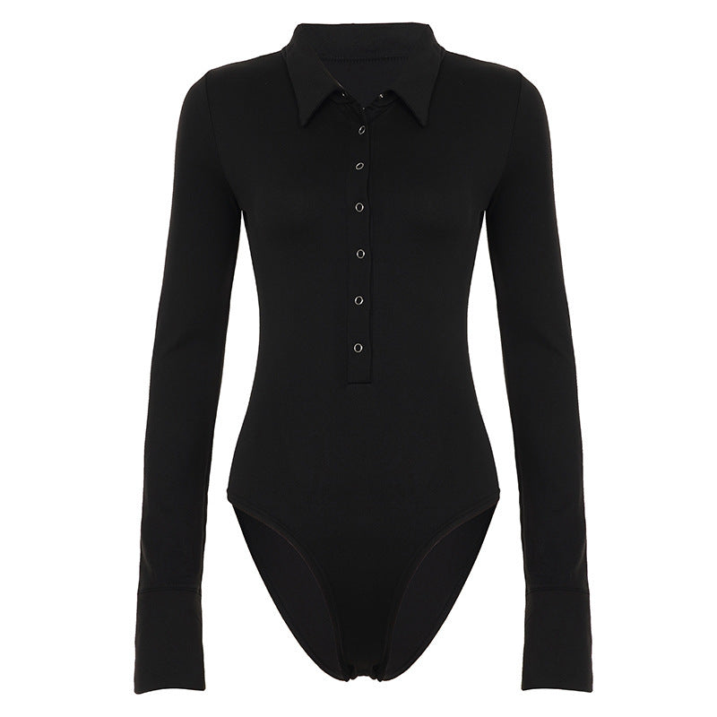 Damen eleganter Langarm-Bodysuit mit Knopfleiste und modischen Details EB